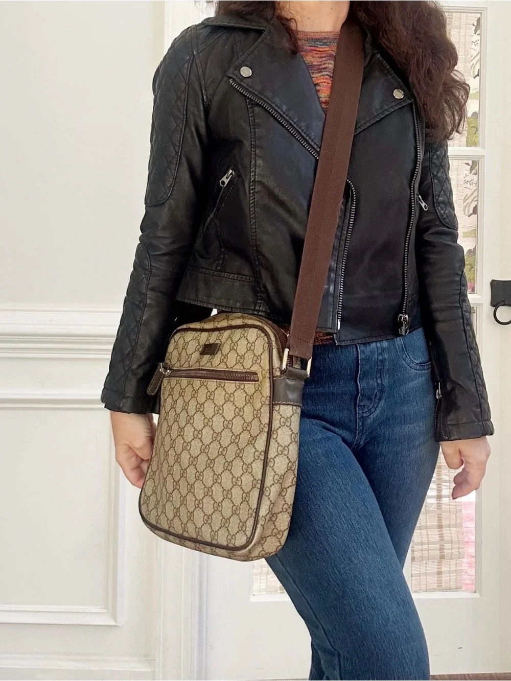 Gucci Beige/Brown GG Canvas Crossbody Messenger Bag